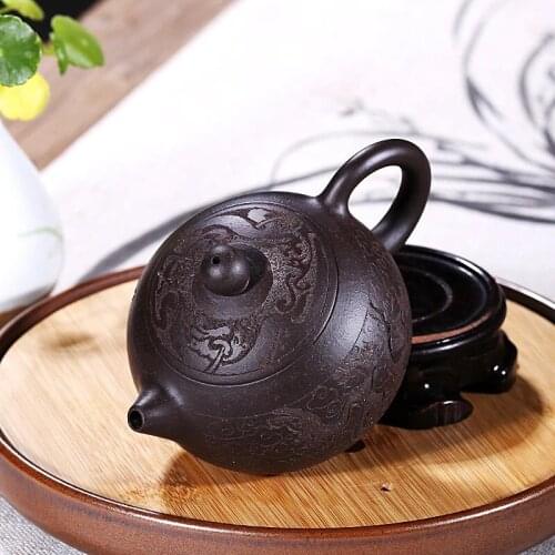 160ML Yixing Purple Sand Black Gold Sand Teapot Teaset Hand Made Pot Xi Shi Pot Kung Fu Zisha Tea Set Tea Ceremony Birthday Gift