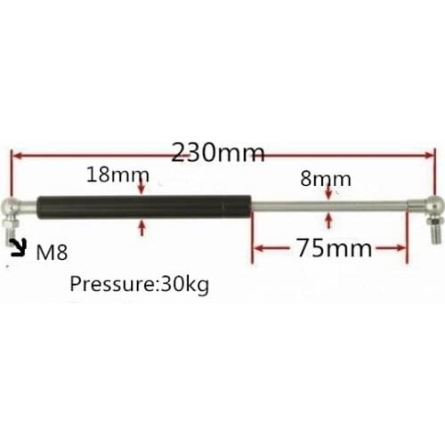 30KG Force 75mm Stroke 230mm Hole Center Distance Auto Gas Spring Damper Ball Joint Lift Strut Automotive Gas Spring M8