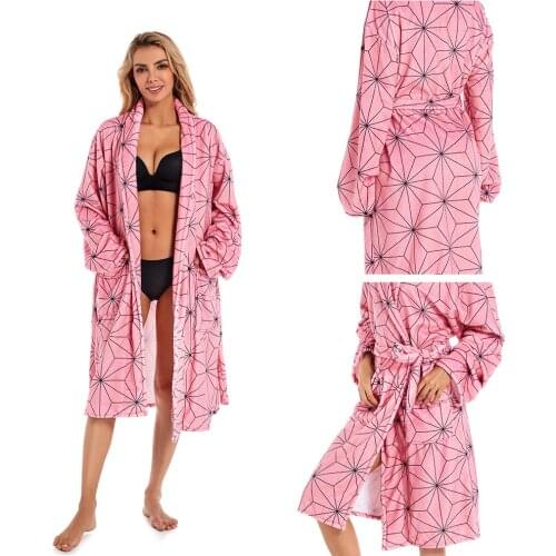Anime Demon Slayer Kamado Nezuko Cosplay Bathrobe Cloak Cape Adult Long Robe Pajamas Swimwear Costume