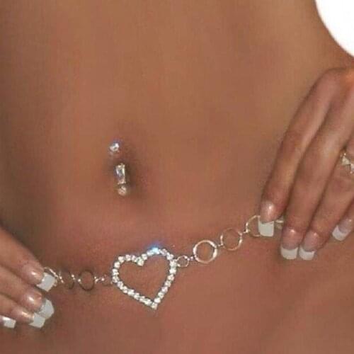 Fashion Crystal Heart Geometric Circles Waist Chain For Women Summer Bohemia Beach Sexy Body Belly Chain Party Jewelry
