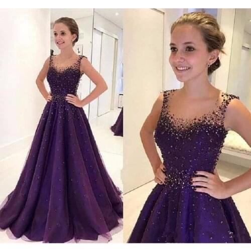Purple Sparkly Beaded Prom Dresses 2021 vestidos de fiesta largos elegantes de gala A Line Imported Party Dress Evening Gowns