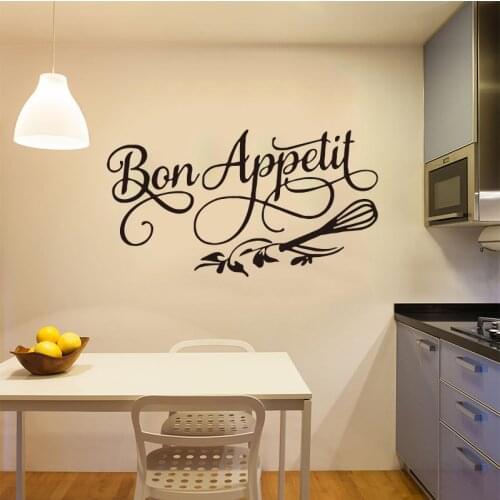 Good Appetite Wall Decals Restaurant Kitchen French Famous Quotes Home Decor Vinyl Wall Stickers Flower Art Mural Poster SP-119