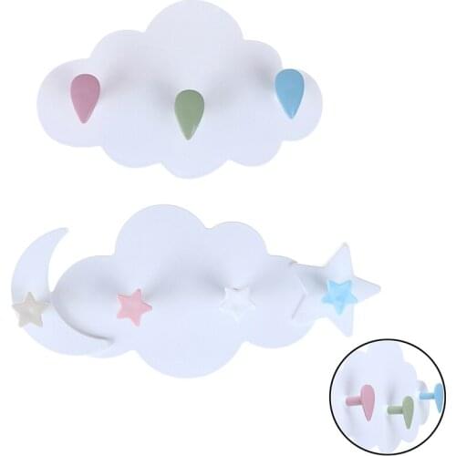 Creative Cute Star Moon Cloud Shape Nail-free Wall Clothes Hooks Kids Room Decorative Key Hanging Hanger Kitchen Storage Hook