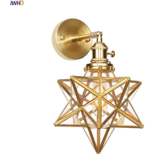 Creative Glass Stars Wall Lamp Wandlamp Copper Nordic LED Wall Lights Mirror Light With Switch For Bedroom Bathroom Lights