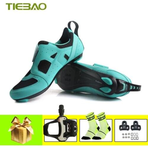 Tiebao Road Cycling Shoes Women Self-locking Breathable Breathable Self-locking Triathlon Riding Bicycle Sneakers Add Pedals