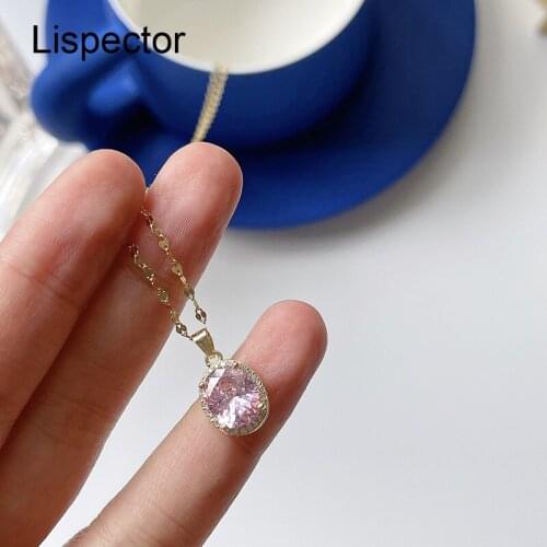 Lispector 925 Sterling Silver Korean Pink Zircon Pendant Necklaces for Women Shiny Crystal Luxury Necklace Party Female Jewelry