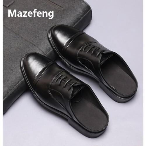 Mazefeng Men Fashional Male Shoes Summer Slippers Men Slippers Simple Casual Slippers Solid Outdoor Leather Slippers Round Toe