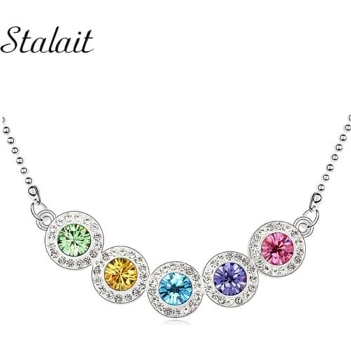 Fashion Wedding Chain Choker Rainbow Pendant Necklace Multi Color Crystal Round String Necklace jewelry
