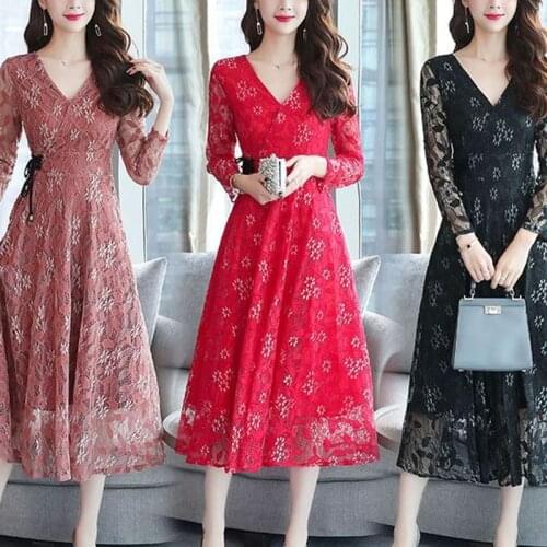 Fashion Women Clothes 2019 Spring Autumn Lace Dress Office Lady Party A-Line Dresses Bodycon Casual Dress Ladies Vestidos