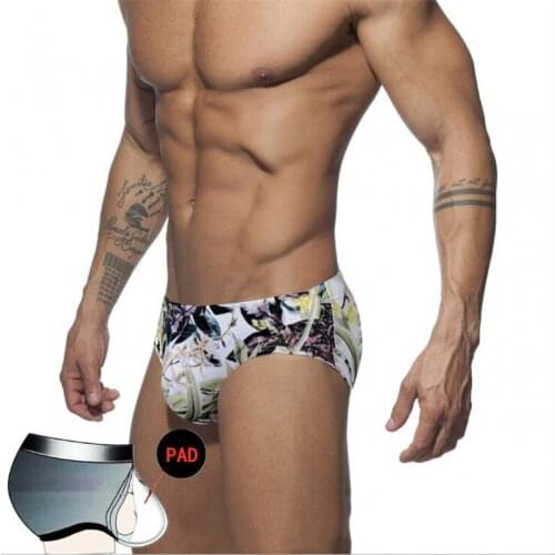 Printing Mens Swimwear 2021 Sexy Summer Swimsuit Briefs Male Low Waist Swimming Trunks Quick Dry Push Pad Bathing Beach Wear