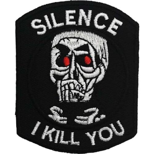 SILENCE I KILL YOU Skull Biker Patch Embroidered Label punk biker Patches Clothes Stickers Apparel Accessories Badge