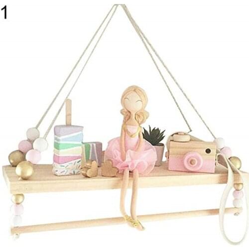 Handcrafted Kids Room Wall Shelves Double Deck Original Wood Beads Wall Shelf Storage Shelves Organization Decorative Home Decor