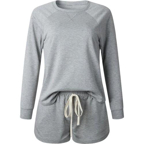 New Stylish Women Leopard Print Sleepwear Set Pajamas Blouse Top Drawstring Pockets Shorts Set