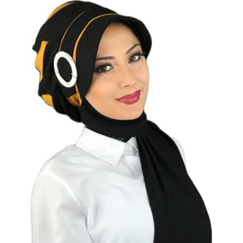 New Islamic Fashion Muslim Hijab Lady 2021 Trend Single Size Bathing Cap Beret Ready Shawl Scarf Buckle Black Hijab Hat