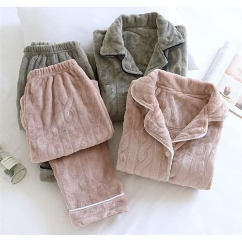 Couple Coral Fleece Pajamas Sleepwear Autumn And Winter Thickened Men Women Long Sleeve Home Wear Womens Nightwear Suit
