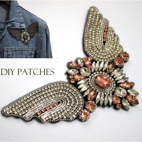 Luxury Handmade indian silk embroidery patch beaded patches for clothing DIY 3d Wing patch applique sequins Parches