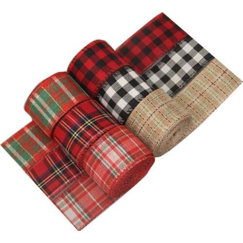Christmas Imitation Linen Ribbon Plaid Geometric Patterns Printed Webbing DIY Bows Gifts Wrapping Party Decoration 60MM 6M