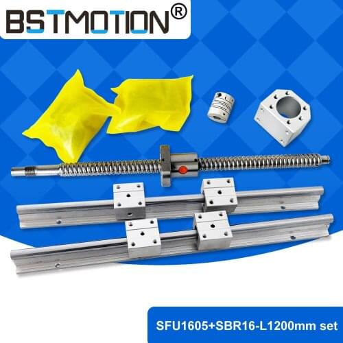 SBR16 Linear Rails RM1605 Ballscrew 1200mm SFU1605 Ballnut Housing BK12 BF12 End Support Block 6.35mm x 10mm Coupling for CNC