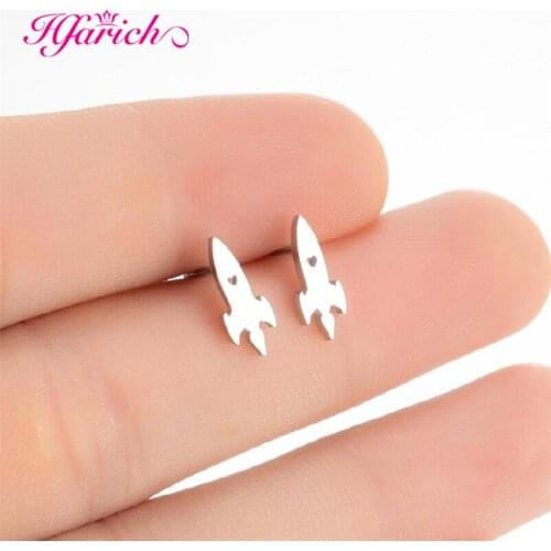 New Cartoon Stainless Steel Rocket Earrings Planet Saturn Spaceship Cute Stud Earrings For Girl Bijoux Jewelry Gifts 2021