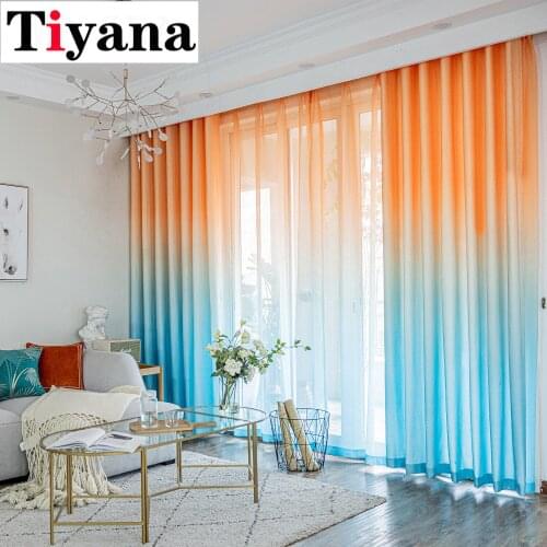Rainbow Gradient Color Window Curtains for Living Room Orange Window Shading Party Decoration Organza Country Style ZH068D