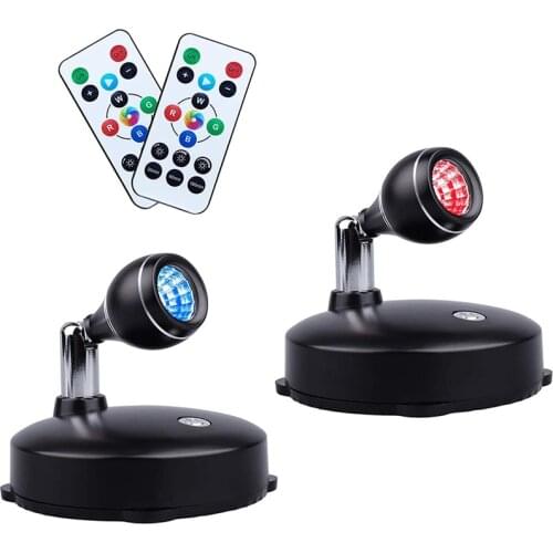 LED Spot Light,Battery Operated Led Light with Remote,RGB Wireless Spotlight Dimmable Accent Lights for Lighting(2 Pack)