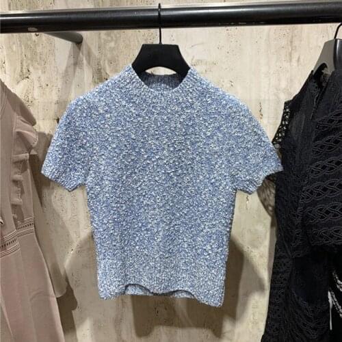 Patads light luxury French sweater spring and summer short round neck slim Pullover womens sweater