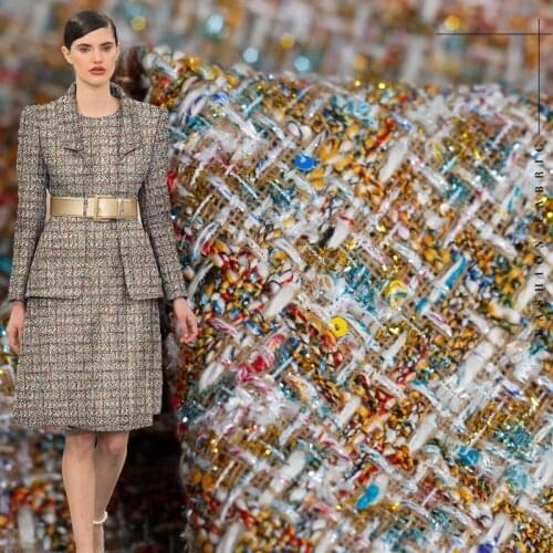 Red Raspberry France Golden Plaid Tweed Fabrics Garment Material Autumn Women Jacket Coat Sewing Cloth Tailor Freeshipping