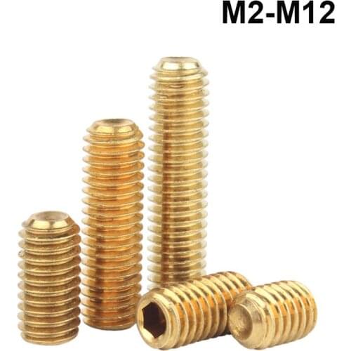 Brass Hex Socket Flat-Tip Set Screws Headless Socket Head Screw M2 M2.5 M3 M4 M5 M6 M8 M10 M12 Hexagon Concave end Set Screws