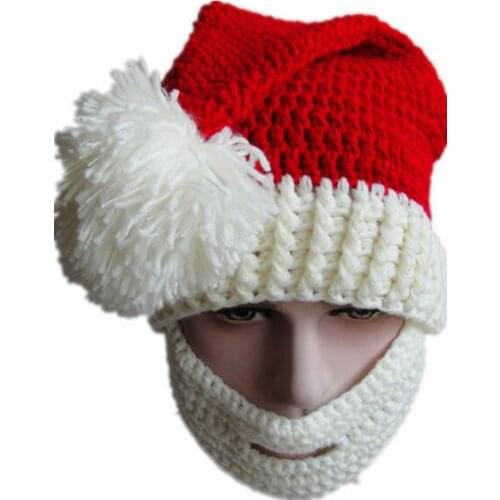 Handmade Crochet Christmas Hat Knitted Beard Santa Claus' Cap Promotion Gift Wool Cap