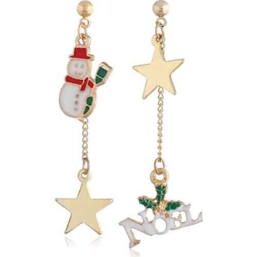 XEDZ Hot Creative Christmas Ornaments Stylish Christmas SnowmanTree Pentagram Letter Asymmetric Earring Pendant jewelry for gift