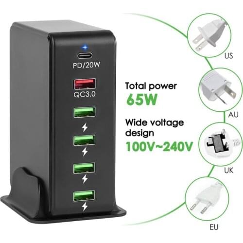 6 Port USB Charger For Xiaomi LED Display Multi USB Charging PD 20W QC3.0 Station Universal Phone Desktop Wall Home Plug Parts