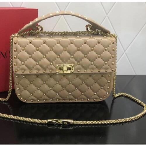 Women Bag Leather Rivet Lattice Shoulder Bag Fashion Luxury Brand Design Crossbody Bag