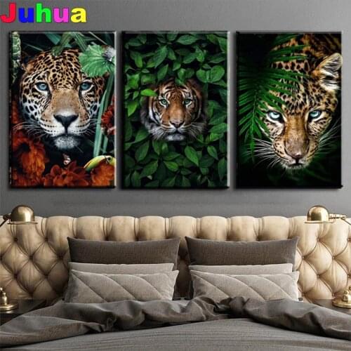 Animal Art Wall Posters Tiger Jaguar diy diamond painting full square round drill leopard diamond embroidery stitch mosaic