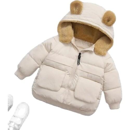 Winter Polyester Fiber Boys & Girls Coat Fashion Plus Velvet Thick Down Cotton Jacket Hooded Snowsuit Casual Childrens Overcoat