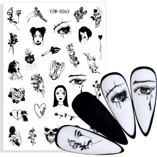 1 Sheet 3D Back Adhesive Nail Sticker DIY Black Abstract Image Nail Art Paper Decoration Manicure Style Tool