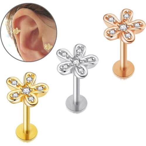 1pc Flower Ear Piercing Stainless Steel Jewelry Ear Bars Lip Rings Tragus Earrings Cartilage