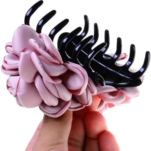 2pcs Elegant Women Girls Fabric Rose Flower Bow Hair Claw Jaw Clip Clamps