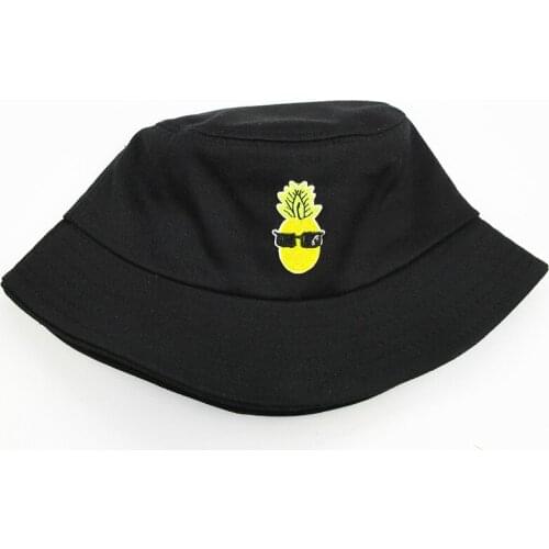 2021 Cartoon Pineapple Embroidery Cotton Bucket Hat Fisherman Hat Outdoor Travel Hat Sun Cap Hats for Men and Women 131