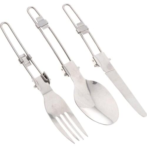 3pcs Foldable Cutlery Set Spoon Fork For Outdoor Camping Hiking Picnic BBQ Portable Travelling Tableware Kits