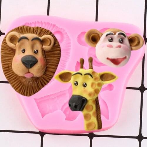 3D Monkey Giraffe Lion Silicone Molds DIY Baby Birthday Decorating Tools Cake Border Fondant Mold Candy Chocolate Gumpaste Molds