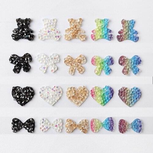 5Pcs Full Rhinestones Inserted Nail Art Charms Multishape Bear/Bowtie/Heart Colorful Sparkle Rhinestones For Nail ARt Jewelry
