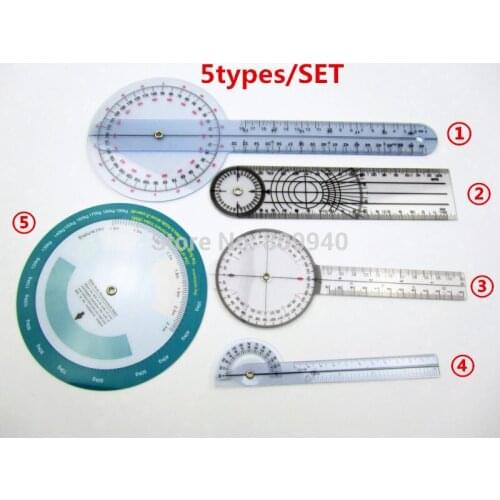 5 Types/Set Combination Medical Goniometer Plastic Protractors Angle Rulers BMI Ruler Medical Tool