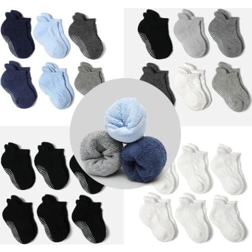 6 Pairs/Lot Winter Cotton Socks Anti-slip Non Skid Ankle Socks Baby Toddler Kids Boys Girls 0-7Years