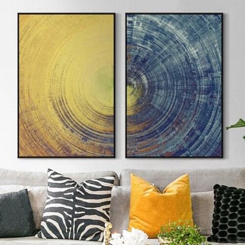 Abstract Blue Meets Yellow Circle Wall Art Canvas Paintings Poster and Prints Pictures for Bedroom Living Room Home Decoration