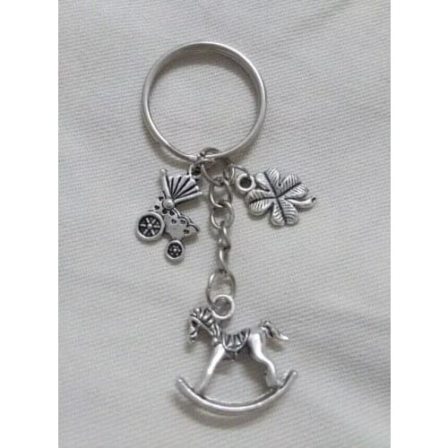 Fashion Top Selling Rocking Horse &Clover Charm Keychain Gift Fit Key Ring & Handbags Accessories D224