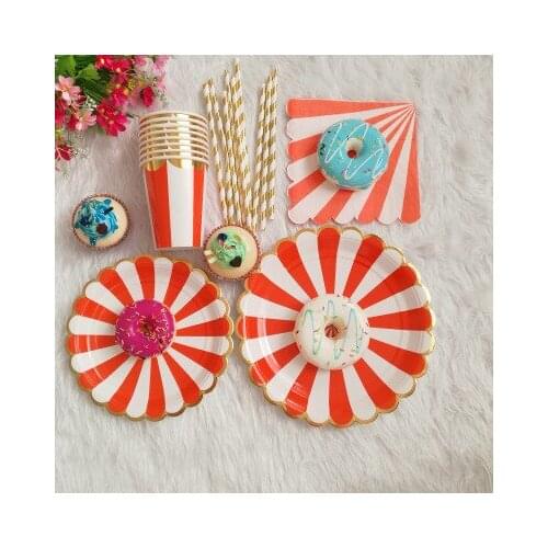 Red flower Paper Plates cups napkins Dessert Dinner Plates, Birthday Decor Baby Bridal Shower Gold Wedding