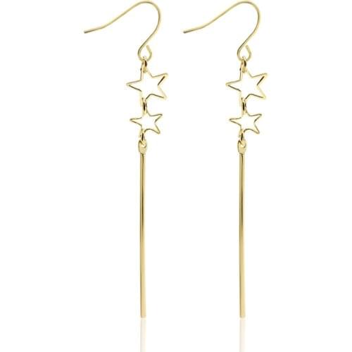 Gold Silver Color Double Star Drop Earring Hollow Charm Long Tassel Earrings For Women Dangle Eardrop Ear Jewelry Accessories
