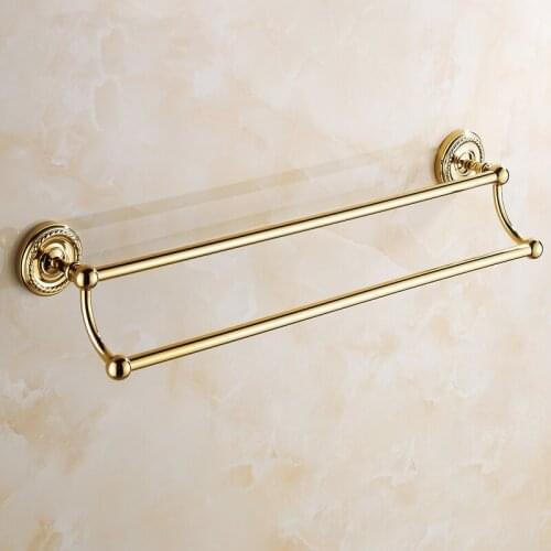 Art copper bathroom double towel bars rack gold, European antique brass towel bars, Wall toilet hanging towel rack shelf vintage