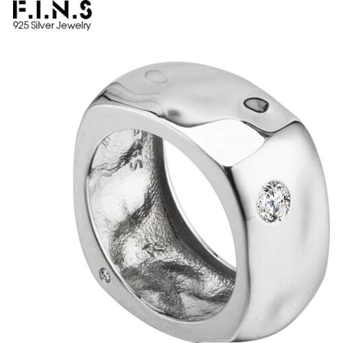 F.I.N.S Minimalist 100% S925 Sterling Silver Irregular Ring INS Wide Index Finger Rings for Women Men Wedding CZ Coupon Ring