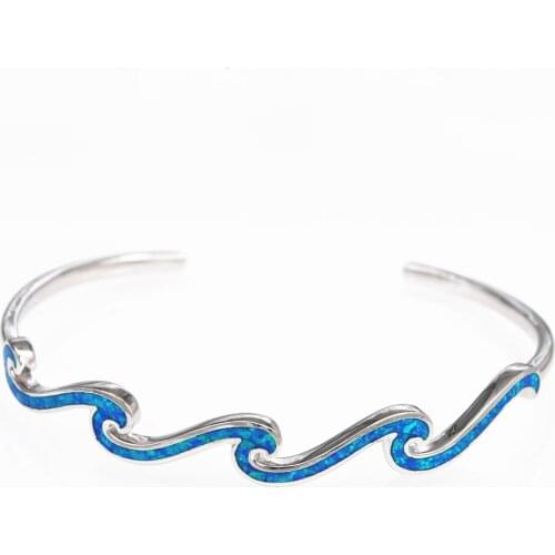 JZB0225 Womens Bangles Blue Wavy Opal Bangle Womens Jewelry Gift